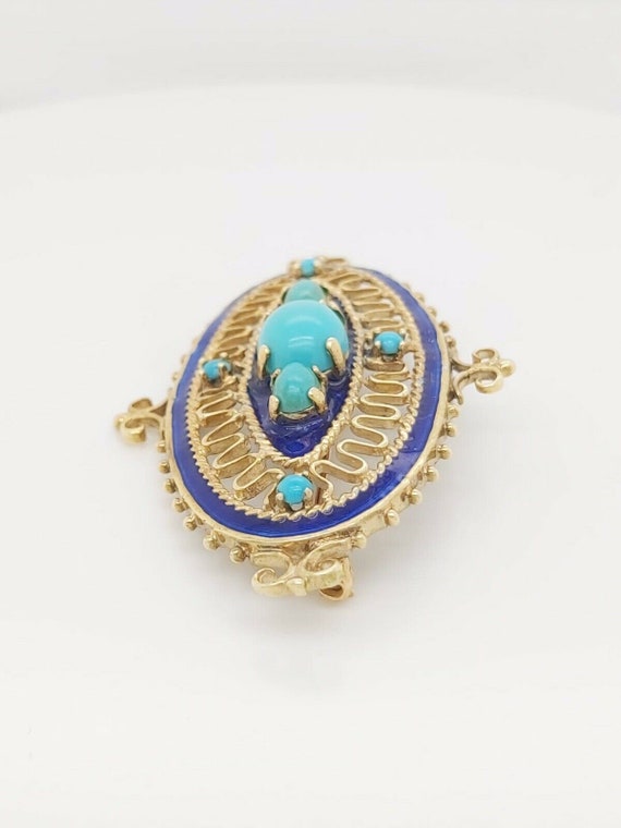 14k Yellow Gold Antique Brooch Pin With Enamel & … - image 2