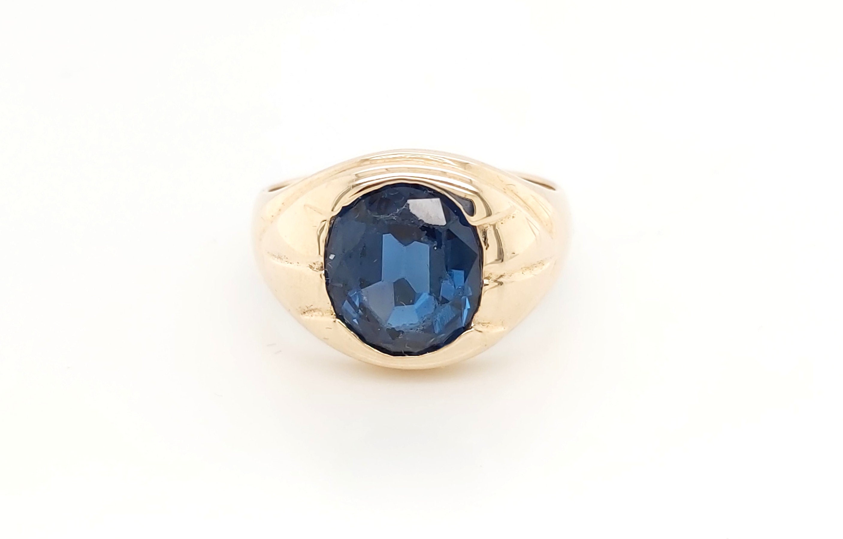 10k Yellow Gold Men's Ring With A Blue Stone - Etsy