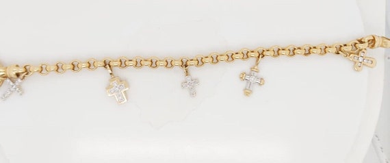 18k Yellow Gold Charm Bracelet With Diamond Cross… - image 6