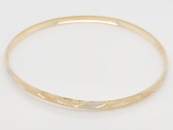 14k Two Tone Gold Dainty Women's Bangle Bracelet - image 5