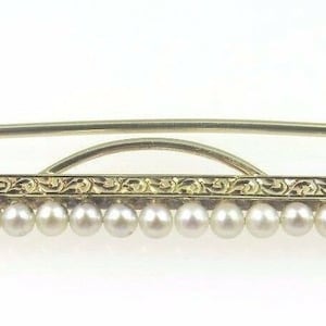 14k Yellow Gold Antique Vintage Estate Jewelry Brooch Pin With Pearls