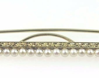 14k Yellow Gold Antique Vintage Estate Jewelry Brooch Pin With Pearls