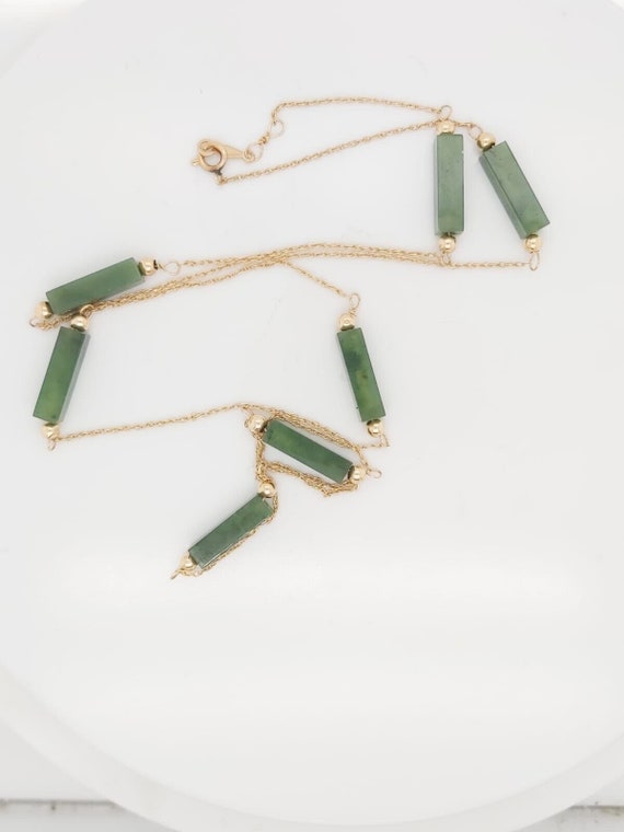 14k Yellow Gold Necklace With Jade Stone 24" - image 5