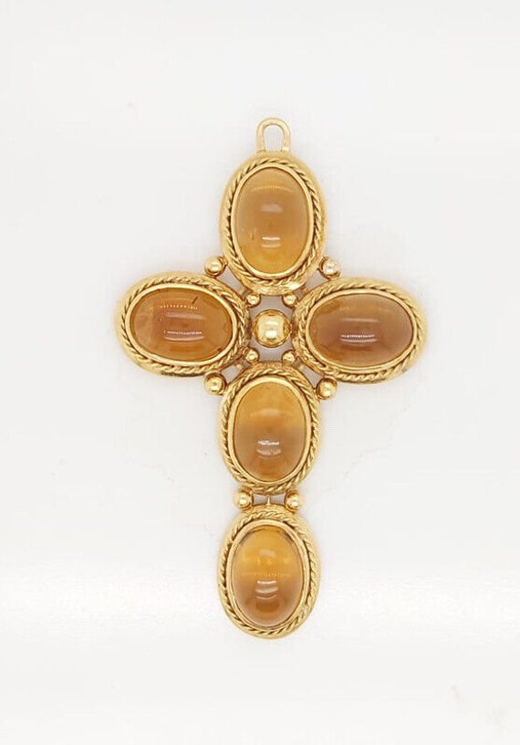 18k Yellow Gold Vintage Cross Pendant With Citrin… - image 7