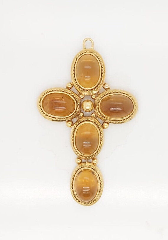 18k Yellow Gold Vintage Cross Pendant With Citrine Stones - Etsy