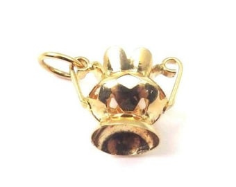 18k Yellow Gold Vintage Flower Vase Bowl Charm