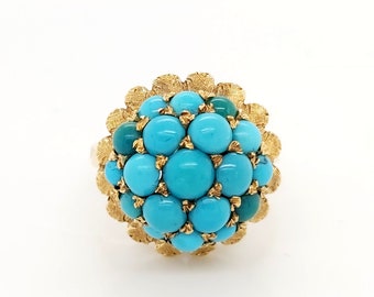 18k Yellow Gold Ring With  Turquoise Stones
