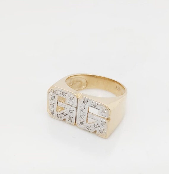 14k Two Tone Gold Initial G G Diamond Ring - image 2