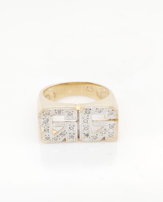 14k Two Tone Gold Initial G G Diamond Ring - image 7