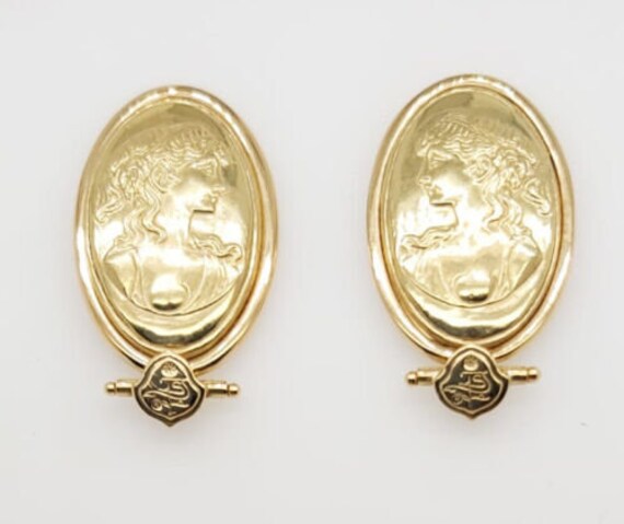 18k Yellow Gold Oval Shape Vintage Earrings With … - image 3