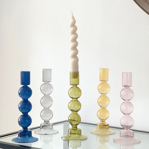 Colourful Glass Candle Holder Candlestick Holder Handmade Etsy UK