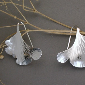 Scalloped Leaf Hammered Sterling Silver Drop Earring