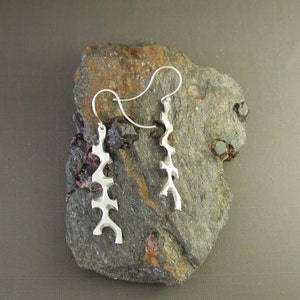 Cast “Fish Bone&quot; Sterling Dangle Drop Earrings