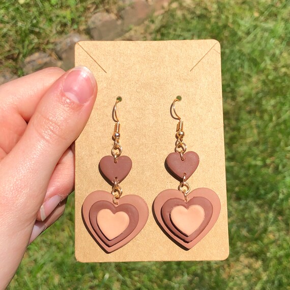 Brown Retro Heart Earrings 