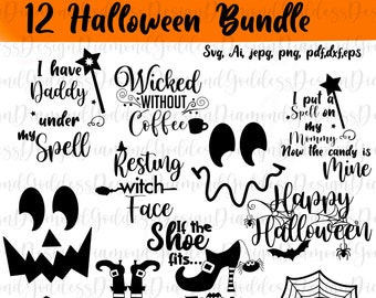 12 Halloween SVG Bundle, Halloween SVG, Fall Svg, Autumn Svg, , Witch svg, Pumpkin Svg, Halloween Witch, Quotes, Cut File Cricut, Silhouette