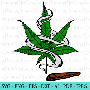 Foglia di marijuana pot con fumo SVG, foglia di colore, Foglia di cannabis SvG PnG, Erba PnG, Instant Digital Download Cut File per Cricut e Silhouette