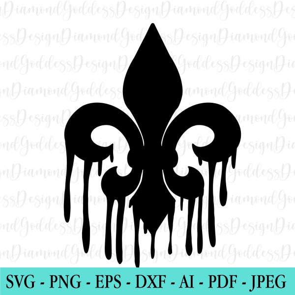 Fleur de lis drip SVG, New Orleans, La, Mardi Gras svg, dxf, Nola, Instant Digital Download Cut File for Cricut and Silhouette drip, png