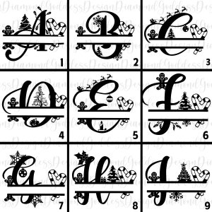 Split Christmas Monogram bundle SVG,  Christmas  Monogram Frame Alphabet, Digital Download for Silhouette & Cricut, 26 Individual, Cut Files
