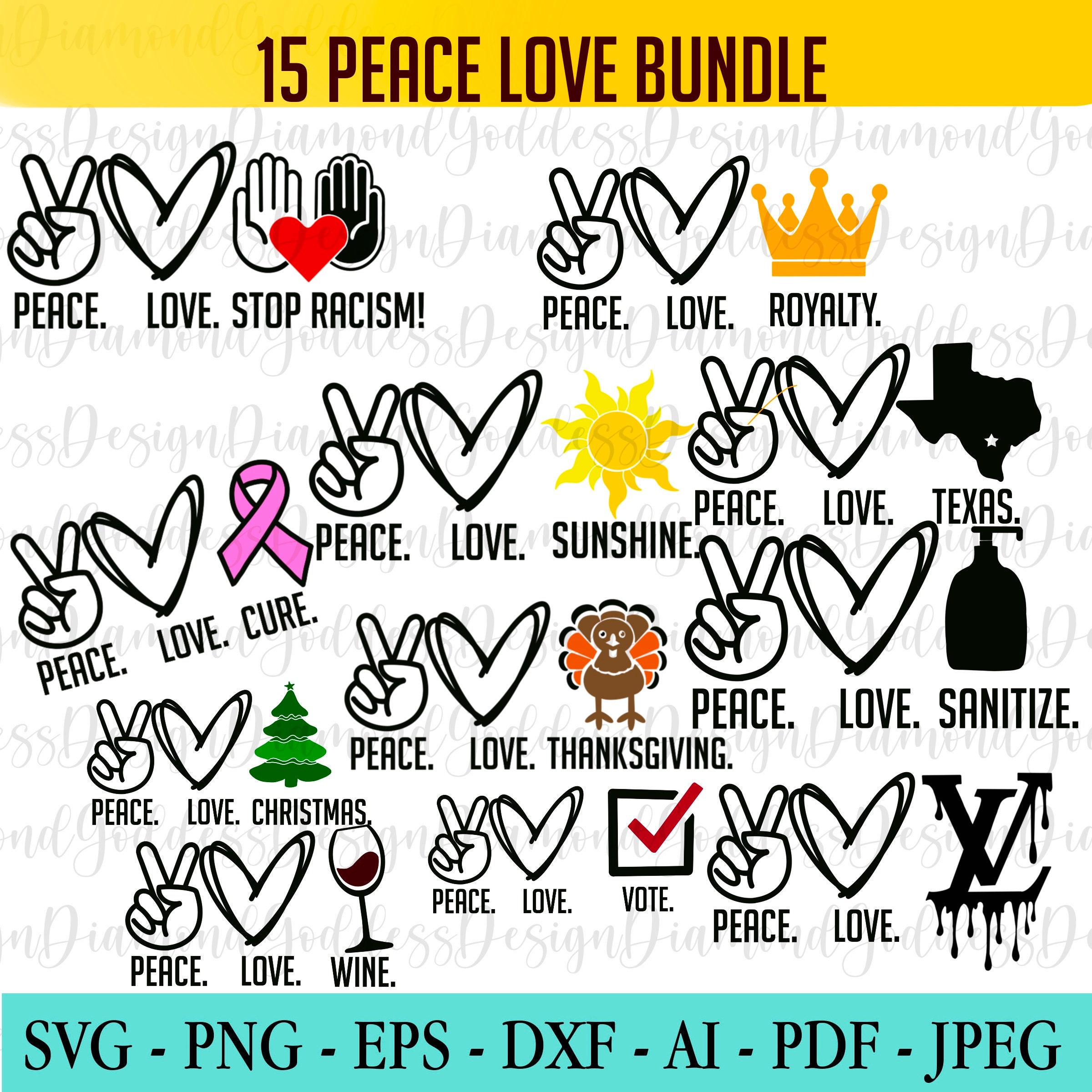 Download 15 Peace Love Bundle Peace love Cure svg Peace Love SVG | Etsy