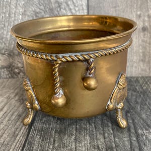 Small Brass Footed Rope Detail Plant Pot Planter Made In India Succulents Posy Flower Arranging Florist Aged Patina Unpolished Vintage