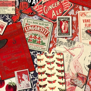 Effimera vintage rossa / DOWNLOAD DIGITALE / Junk Journal / Journaling / Kit stampabile / Scrapbook / Fogli Collage / Tag / Retro / Documenti