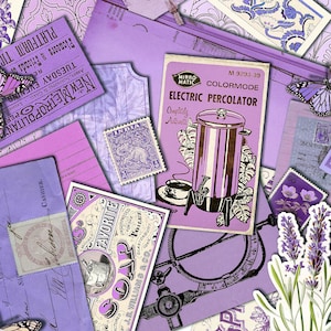 Lila Vintage Ephemera | DIGITALER DOWNLOAD | Junk Journal | Journaling | Druckbares Kit | Sammelalbum | Collage Sheets | Tags | Retro | Papiere
