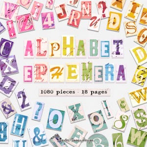 Ephémères de l'alphabet | Lettres et chiffres | TÉLÉCHARGEMENT NUMÉRIQUE | Collage vintage arc-en-ciel | Journal indésirable de scrapbooking | ABC | Typographie de la demande de rançon