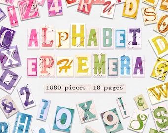 Effimere dell'alfabeto / Lettere e numeri / DOWNLOAD DIGITALE / Collage vintage arcobaleno / Scrapbook Junk Journal / ABC / Tipografia di Ransom Note