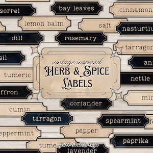 Étiquettes vintage pour herbes et épices | TÉLÉCHARGEMENT NUMÉRIQUE | Cuisine imprimable | Éphémères du journal indésirable de l'apothicaire | Stickers plantes herbier sorcière