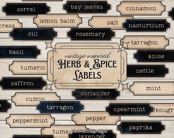Etichette vintage per erbe e spezie / DOWNLOAD DIGITALE / Cucina stampabile / Apothecary Junk Journal Ephemera / Adesivi per piante erbario della strega