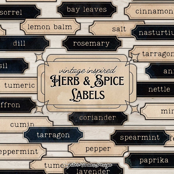 Vintage Herb and Spice Labels | DIGITAL DOWNLOAD | Kitchen Printable | Apothecary Junk Journal Ephemera | Witch Herbarium Plant Stickers