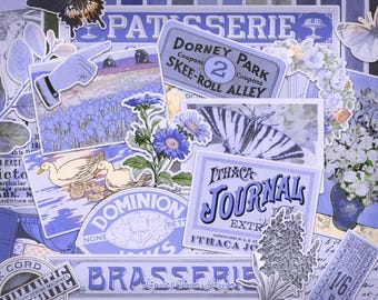 Ephemera vintage azzurro pallido / DOWNLOAD DIGITALE / Giornale spazzatura pastello / Kit stampabile / Scrapbooking / Foglio collage / Etichette retrò / Journaling