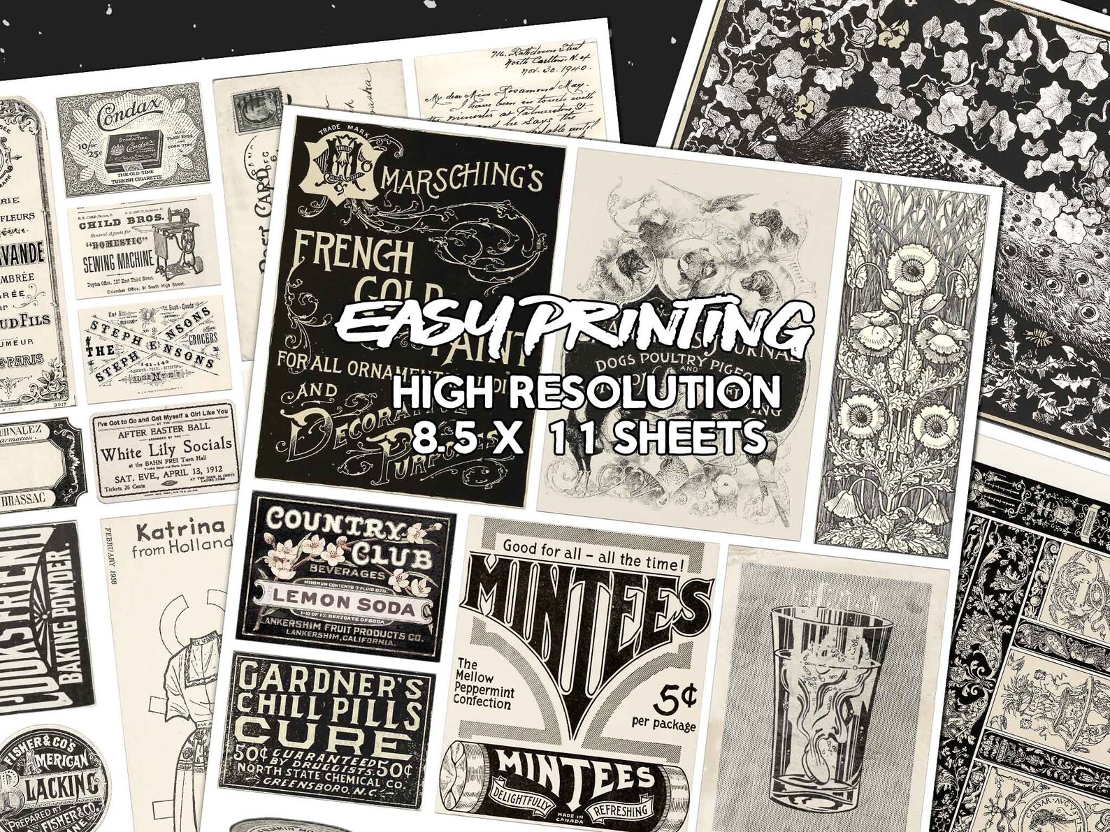 Black and White Vintage Ephemera | DIGITAL DOWNLOAD | Junk Journal ...