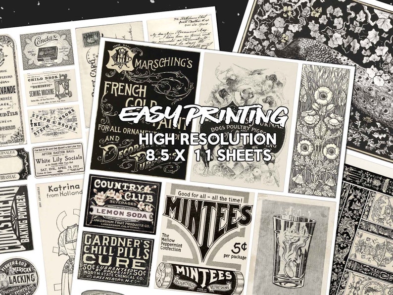 Black and White Vintage Ephemera DIGITAL DOWNLOAD Junk - Etsy