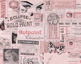 Effimeri vintage rosa pallido / DOWNLOAD DIGITALE / Diario spazzatura / Journaling / Pastello / Kit stampabile / Scrapbook / Fogli Collage / Tag retrò