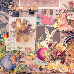 Vintage Ostern Ephemera | DIGITALER DOWNLOAD | Junk Journal | Journaling | Retro Frühlingshäschen | Druckbare Kit | Scrapbooking | Collage Blätter
