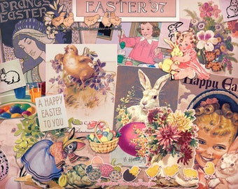 Effimeri pasquali vintage / DOWNLOAD DIGITALE / Diario spazzatura / Diario / Coniglietto primaverile retrò / Kit stampabile / Scrapbooking / Fogli Collage