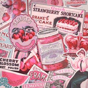 Éphémères vintage aux fruits roses | TÉLÉCHARGEMENT NUMÉRIQUE | Kit de scrapbooking imprimable Junk Journal | Fraise, cerise, petits fruits rouges, pastèque | Papiers alimentaires