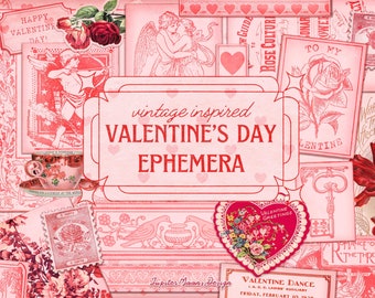 Effimeri di San Valentino vintage / DOWNLOAD DIGITALE / Diario spazzatura / Biglietto Vday / Rosa e rosso / Kit stampabile / Etichetta scrapbook / Fogli collage