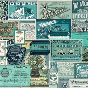 Teal Vintage Ephemera / DIGITAL DOWNLOAD / Junk Journal / Journaling / Kit stampabile / Scrapbook / Collage Sheets / Tags / Retro / Papers