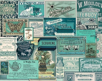 Teal Vintage Ephemera | DIGITAL DOWNLOAD | Junk Journal | Journaling | Printable Kit | Scrapbook | Collage Sheets | Tags | Retro | Papers