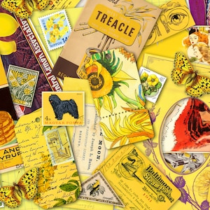 Gele vintage ephemera | DIGITALE DOWNLOAD | Ongewenste krant | Journaliseren | Afdrukbare kit | Plakboek | Collagebladen | Labels | Retro | Papieren