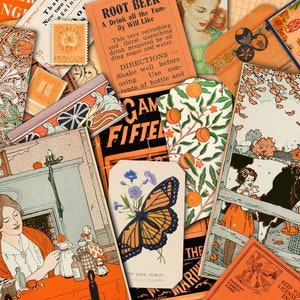 Pomarańczowe Vintage Ephemera | CYFROWE POBIERANIE | Dziennik śmieciowy | Prowadzenie dziennika | Zestaw do druku | Album ze zdjęciami | Arkusze kolażu | Tagi | Retro | Papiery