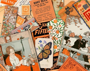 Orange Vintage Ephemera | DIGITAL DOWNLOAD | Junk Journal | Journaling | Printable Kit | Scrapbook | Collage Sheets | Tags | Retro | Papers