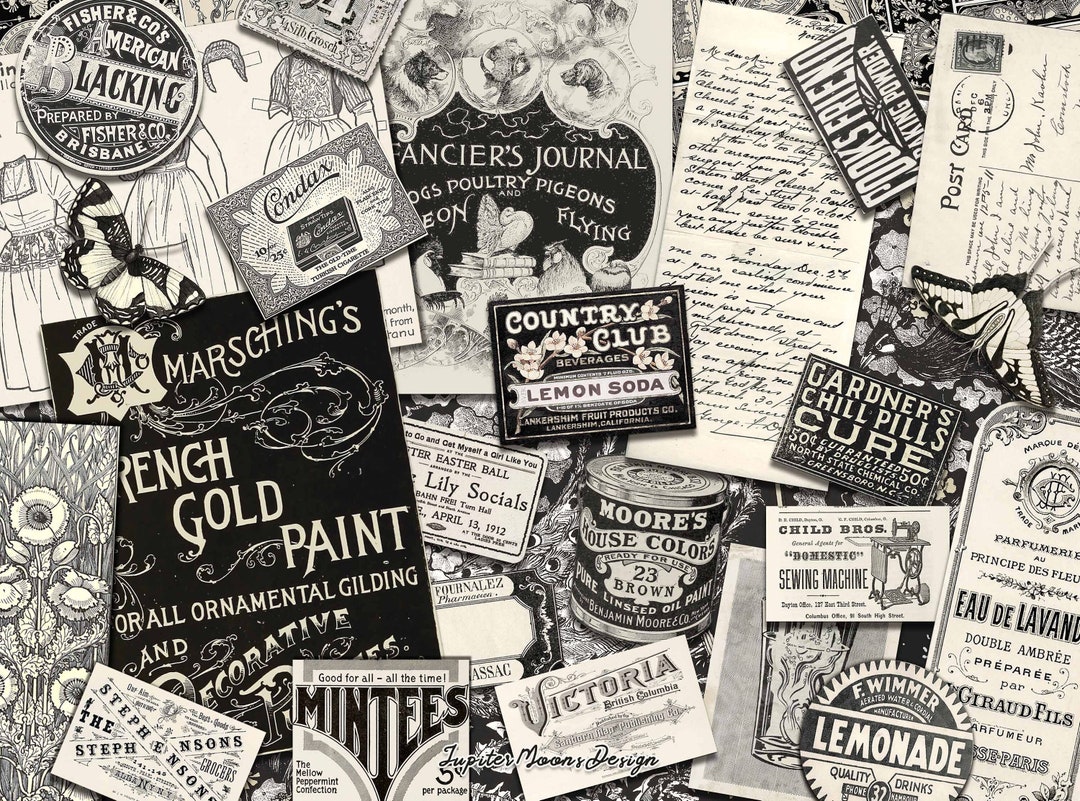 Black and White Vintage Ephemera | DIGITAL DOWNLOAD | Junk Journal ...