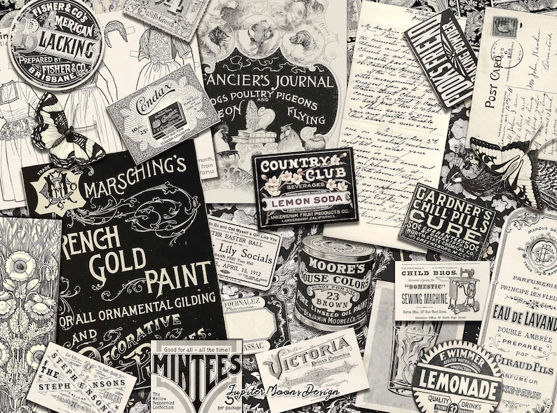 Black and White Vintage Ephemera | DIGITAL DOWNLOAD | Junk Journal ...