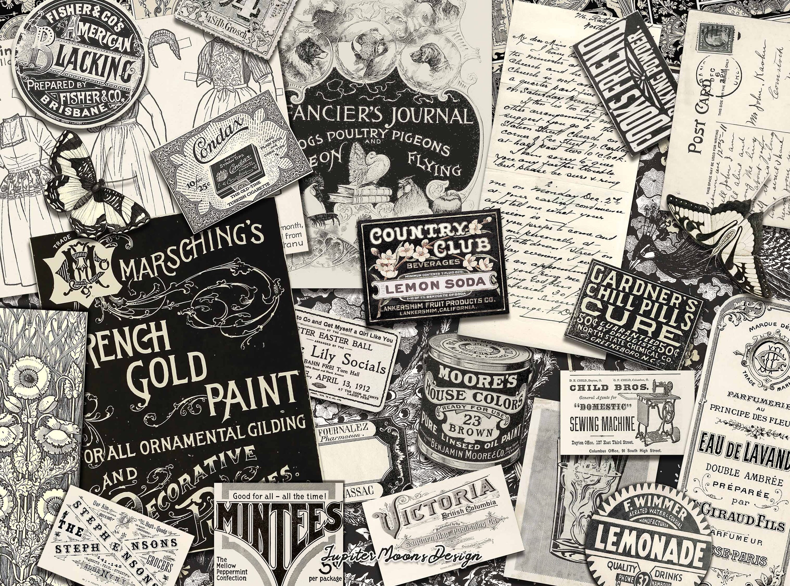 Black and White Vintage Ephemera | DIGITAL DOWNLOAD | Junk Journal ...