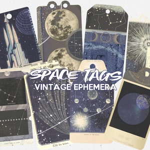 Space Tags Set 1 | Vintage Ephemera | DIGITALE DOWNLOAD | Scrapbooking l | Junk Journal | Cadeaulabels | Astronomie | Sterren | Maan | Collage
