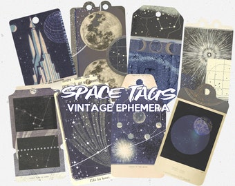 Space Tags Set 1 | Vintage Ephemera | DIGITALER DOWNLOAD | Scrapbooking l | Junk Journal | Geschenk anhänger | Astronomie | Sterne | Mond | Collage