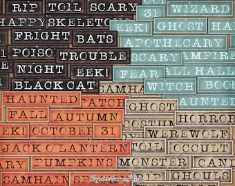 Spettrali parole di Halloween Effimera / DOWNLOAD DIGITALE / Autunno Autunno / Scrapbooking / Kit diario spazzatura / Collage / Etichette natalizie / Decorazione
